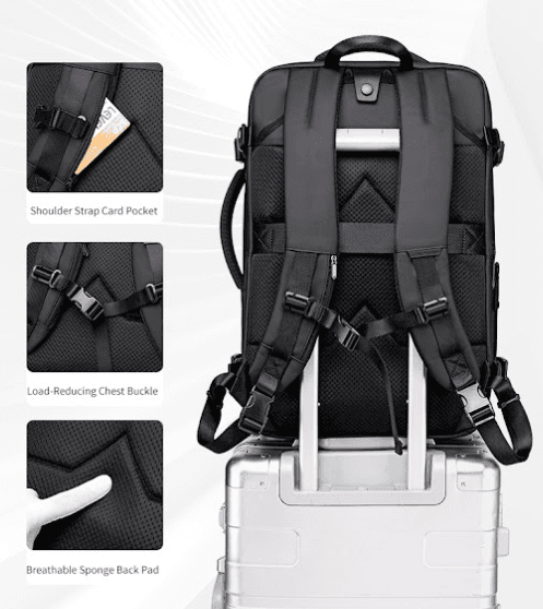 Arctic Hunter bag ergonomic back panel with breathable padding and suitcase strap