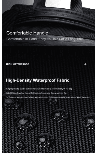 Arctic Hunter bag waterproof fabric and comfortable handle close-up