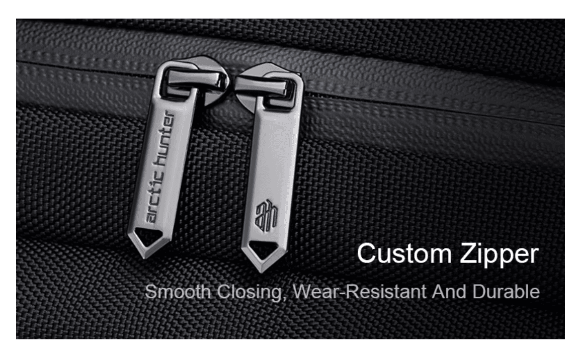 Arctic Hunter custom branded zipper close-up